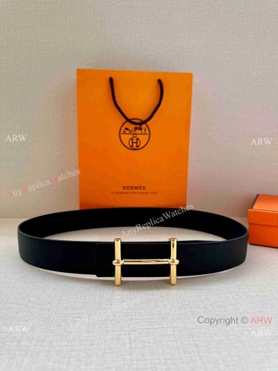 New Replica Hermes d'Ancre belt buckle & Black Reversible leather strap 38mm